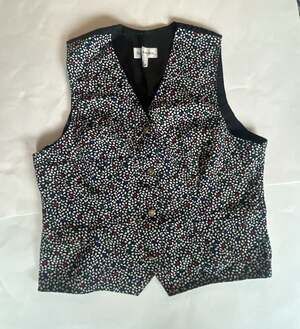 Nancie Waughton Vest Size L Black Patterned Silk